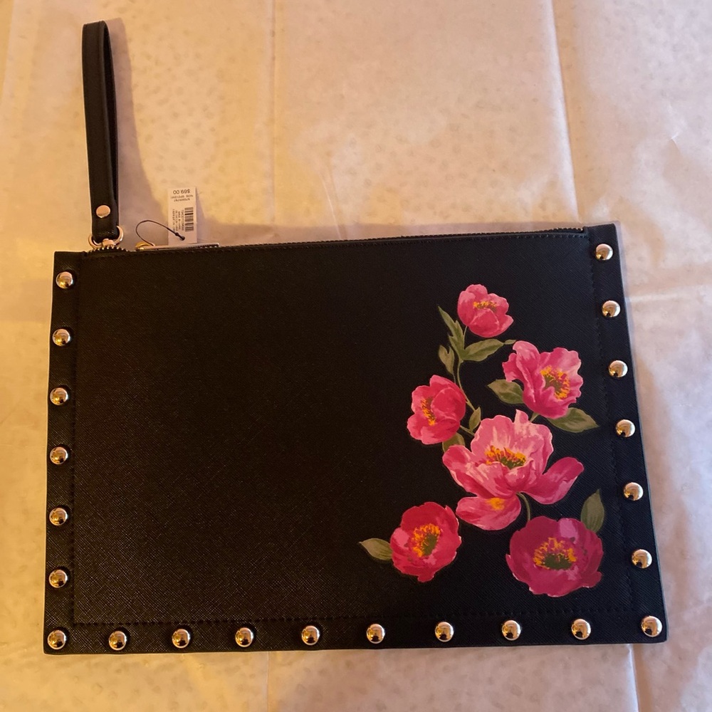 White House Black Market Black Clutch with Gold Accents